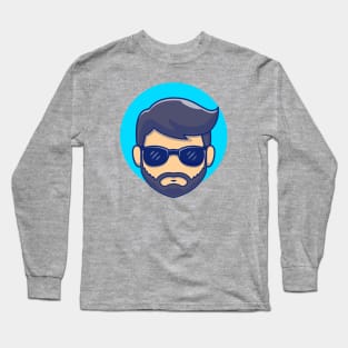 Cool Beard Man Barber Head With Glasses Long Sleeve T-Shirt